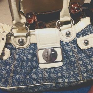 Like New Cream/Blue Jean Guess Shoulder Purse